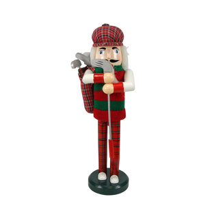 NORTHLIGHT SEASONAL 14" Red and Green Plaid Wooden Golfer Christmas Nutcracker