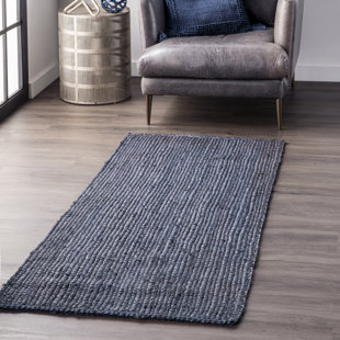 WILLISTON FORGE Berowalt Farmhouse Handmade Tufted Jute Navy Rug