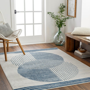SURYA B.V. Geometric Machine Woven Rectangle: 160cm X 215cm Light Beige/Dark Blue/Provincial Blue Area Rug