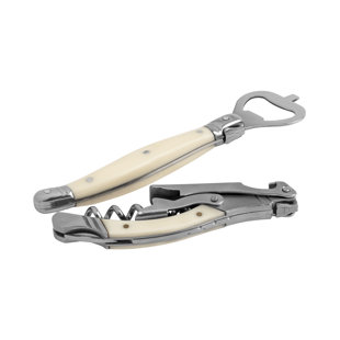 French Home Laguiole Barware Bottle Opener & Corkscrew Set with Faux Ivory Handles (Set of 2)