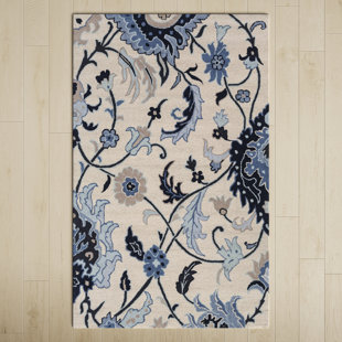BIRCH LANE™ Alexander Floral Hand-Tufted Wool Blue/Ivory/Beige Area Rug