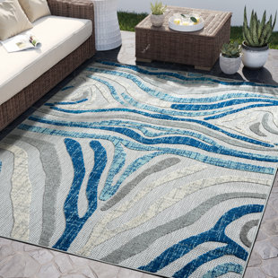 WROUGHT STUDIO™ Cleva Gray/Blue Indoor/Outdoor Rug