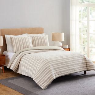 LAUREL AND MAYFAIR 100% Cotton Waffle Weave Stripe Duvet Cover Set