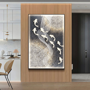 Nine Koi Fish Framed On Crystal Porcelain Painting+ Art Spray Painting by Jubilee Furniture Graphic Art
