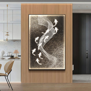Nine Koi Fish Framed On Crystal Porcelain Painting+ Art Spray Painting by Jubilee Furniture Graphic Art