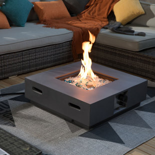 AJ ENJOY 27.56"w X 8.9"h Concrete Propane Outdoor Fire Pit Table With Propane Tank Cover Grey