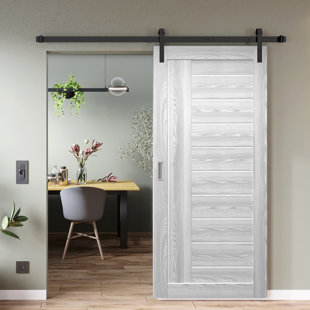 VALUSSO DESIGN LLC Paneled Manufactured Wood and Glass Premium collection Barn Door with Installation Hardware Kit