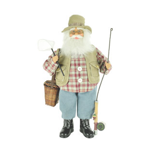 JJ'S HOLIDAY GIFTS LTD. Fisherman Santa Claus Holding Fishrod and Net