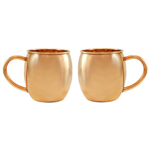 Alchemade 100% Pure Hammered Copper Mug - Barrel Shape Copper Mugs - 16 Oz - Pack Of 2 For Moscow Mules, Cocktails, Or Your Favorite Beverage - Keeps Drinks Colder, Longer (Set of 2)