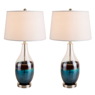 SIMPOL HOME 28 in. Art Glass Table Lamp with Natural White Linen Shade (Set of 2)