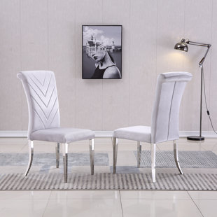 ROSDORF PARK Esprit Silver Velvet Upholstered Dining Chairs with Silver Legs (Set of 2)