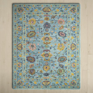 BIRCH LANE™ Mildred Oriental Handmade Tufted Wool Blue Area Rug