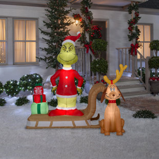GEMMY INDUSTRIES Grinch and Max on Sled LG Scene Grinch Inflatable