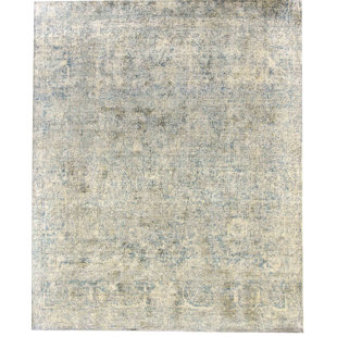 NUSTORY One-of-a-Kind Hand-Knotted New Age 8' x 10' Silk Area Rug in Gray/Blue