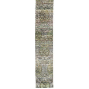 NUSTORY One-of-a-Kind Hand-Knotted New Age 3' x 15' Runner Area Rug in Gray/Green/Brown