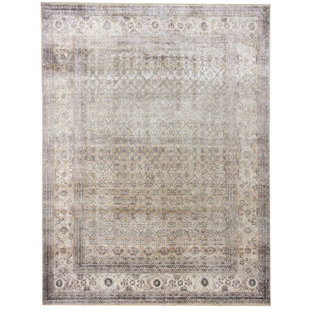 NUSTORY One-of-a-Kind Hand-Knotted New Age 9' x 12' Silk Area Rug in Gray/Ivory/Aquatic Blue