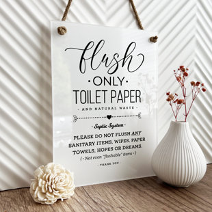 REILLY ORIGINALS Septic System Sign, Flush Only Toilet Paper and Natural Waste, Not Hopes & Dreams, Cute & Elegant Bathroom Decor