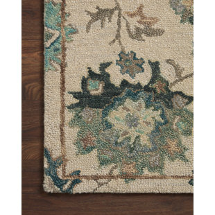 LANGLEY STREET® Kraker Floral Hand-Knotted Wool Area Rug in Ivory/Green/Brown
