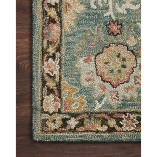 LANGLEY STREET® Kraker Oriental Handmade Hand-Knotted Wool Area Rug in Turquoise/Beige