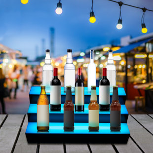 OUKANING 24" 3-Tier LED Lighted Illuminated Tabletop Wine Bottle Rack