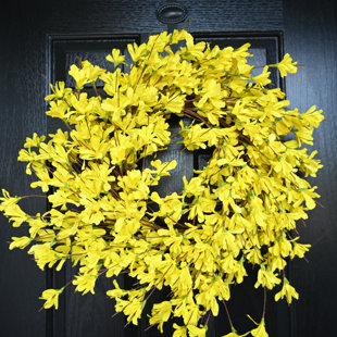 LECKFLLOWER Handcrafted Faux Forsythia 26'' Wreath