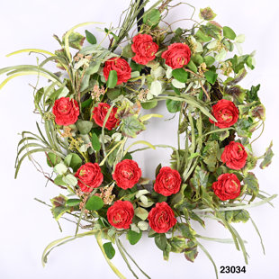 LECKFLLOWER Every Day Red Rose Handcrafted Faux 30'' Wreath