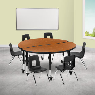 FLASH FURNITURE Goddard 47.5" Circle Wave Flexible Laminate Activity Table Set with 12" Student Stack Chairs