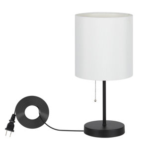 CELLPAK Modern Bedside Desk Lamp Pull Chain with white fabric shade for Bedroom Office Dorm