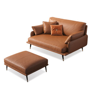 MOMENTY ZIN 33.86" Top Grain Leather Armchair and Ottoman