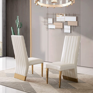 Rosdorf Park White Leather dining chairs (Set of 2)