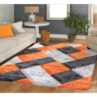 IVY BRONX Non Slip 100% Polypropylene Luxury Orion Area Rugs For Long Hallways /Indoor ORange