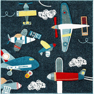 MASON & MARBLES Laskin Machine Woven Square 5'3" x 5'3" Polypropylene Area Rug in Navy/Ivory