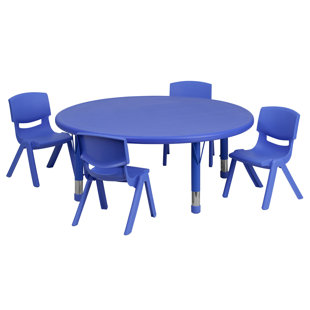 FLASH FURNITURE Goddard Round Plastic Height Adjustable Activity Table Set with 4 Chairs