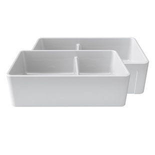 LATOSCANA Fireclay 33'' L Farmhouse / Apron Double Bowl Fireclay Kitchen Sink