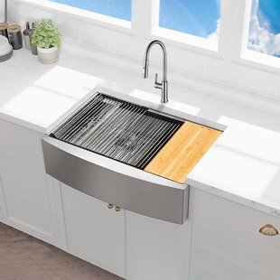 KBFmore 36 Inch Single Bowl Apron Front Farmhouse Workstation Kitchen Sink with 6 PCs Accessories