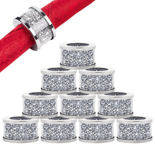 MERCER41 Fahrudin Crushed Diamond Crystal Clear Silver Napkin Rings (Set of 10)