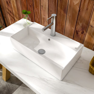 MEJE 12.5'' White Ceramic Rectangular Bathroom Sink with Overflow