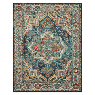 BUNGALOW ROSE Devonshire Blue Ornamental Medallion Area Rug