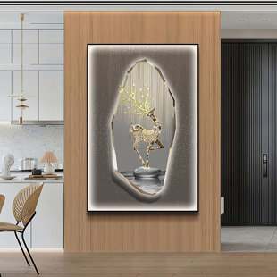 Tranquil Lake Crystal Deer Framed On Crystal Porcelain Painting+ Art Spray Painting by Jubilee Furniture Graphic Art