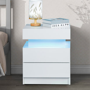 IVY BRONX Amealia Modern Minimalist Wooden High Gloss Storage Nightstand with LED Light