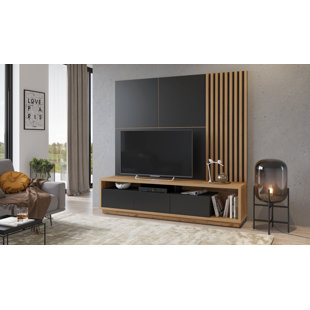 EBERN DESIGNS Munawar TV Stand with panel and laths wall for TVs up to 88"