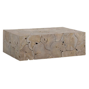 THE TWILLERY CO.® Billiot 47-inch Rectangular Teak Root Block Style Coffee Table, Bleached Wash