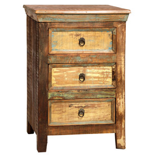 LONGSHORE TIDES Annagrace Distressed Painted Reclaimed Hardwood 3-Drawer Storage Night Stand