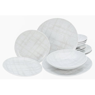 CREATABLE Shabby Chic 12 Piece Porcelain China Dinnerware Set - Service for 4