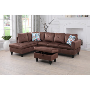 MERCER41 Macur 97" Wide Velvet Left Hand Facing Sofa & Chaise with Ottoman