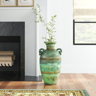 THREE POSTS™ Barnhart Green Terracotta Distressed Decorative Floor Vase