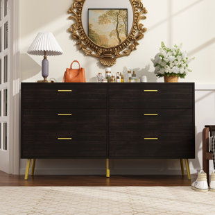 Caldion Kommode,schubladenschrank,Mit 6 Schubladen,goldfarbene Füße Und Griffe,Schwarz
