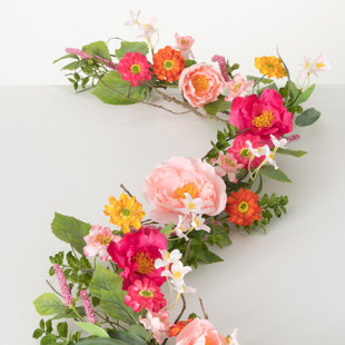 CLOVER LANE Vibrant Bloom 66.25'' in. Faux Mixed Assortment Garland
