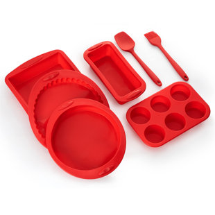 BELFRY KITCHEN 7In1 Nonstick Silicone Bakeware Set Baking Moulds BPA Free Heat Resistant Cake Pan Loaf Tin Trays Utensil For Baking Cake Bread Pie Pancake Crepe Cupcake Muffin Scone, Upgrade Model