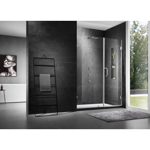 MOSWEET 60'' - 61'' W x 76'' H Pivot Frameless Shower Door with Clear Glass